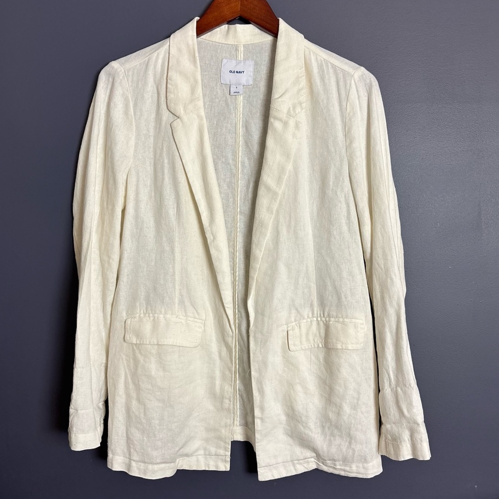 Old Navy Sea Salt Linen Blend Open Front Blazer White Size Small Coastal Summer